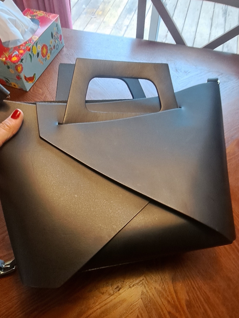 Black Italian  Structured Envelope Tote Bag